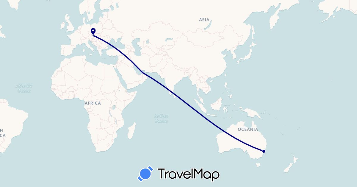 TravelMap itinerary: driving in United Arab Emirates, Austria, Australia, Hungary (Asia, Europe, Oceania)